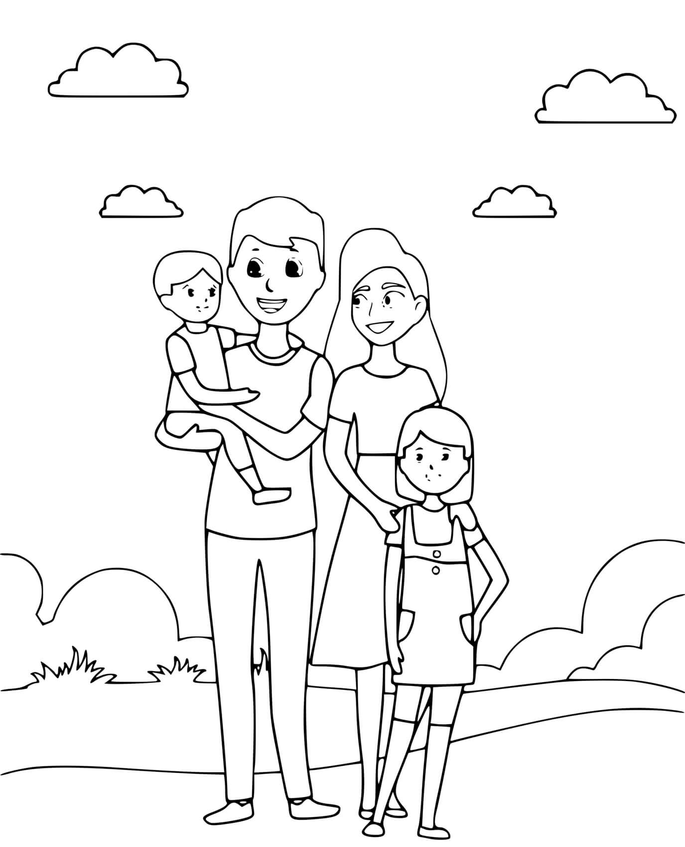 Coloriage Une Belle Famille En Vacance - Famille à imprimer