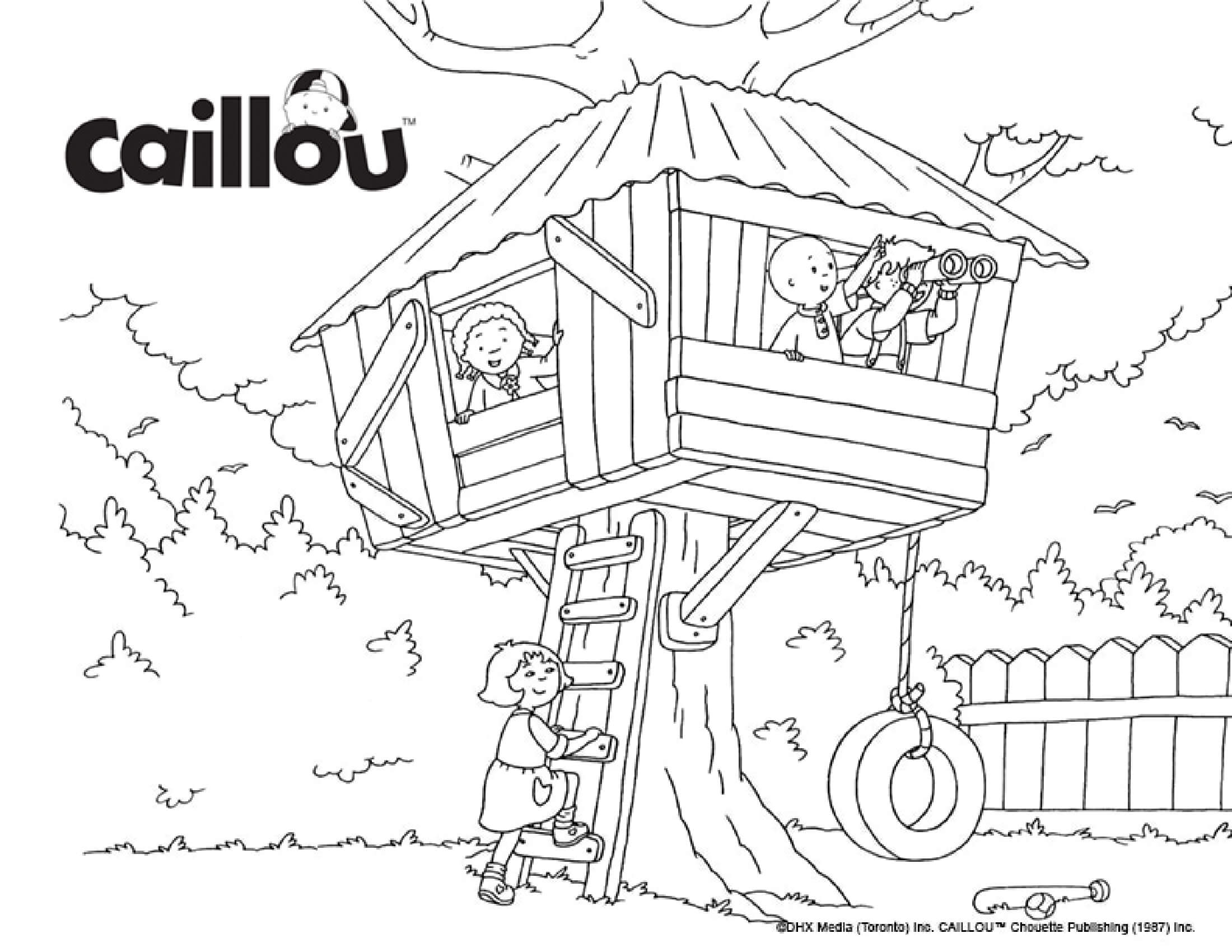 Coloriage Une Cabane Dans Les Arbres Avec Sarah Leo Caillou Et Clementine - Caillou à imprimer