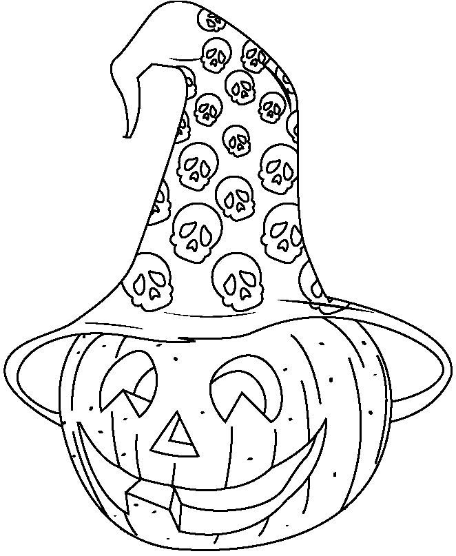 Coloriage Une Citrouille Avec Un Chapeau Avec Des Têtes De Morts - Halloween citrouille à imprimer