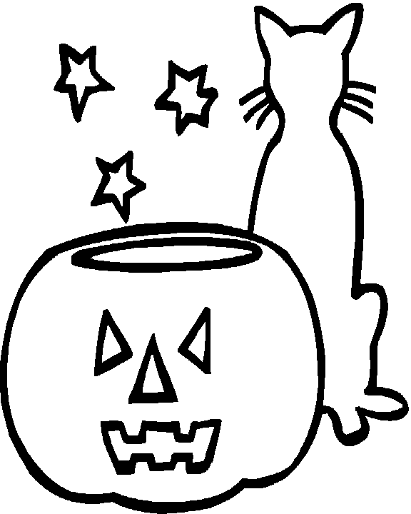 Coloriage Une Citrouille Un Chat Et 3 Étoiles - Halloween citrouille à imprimer