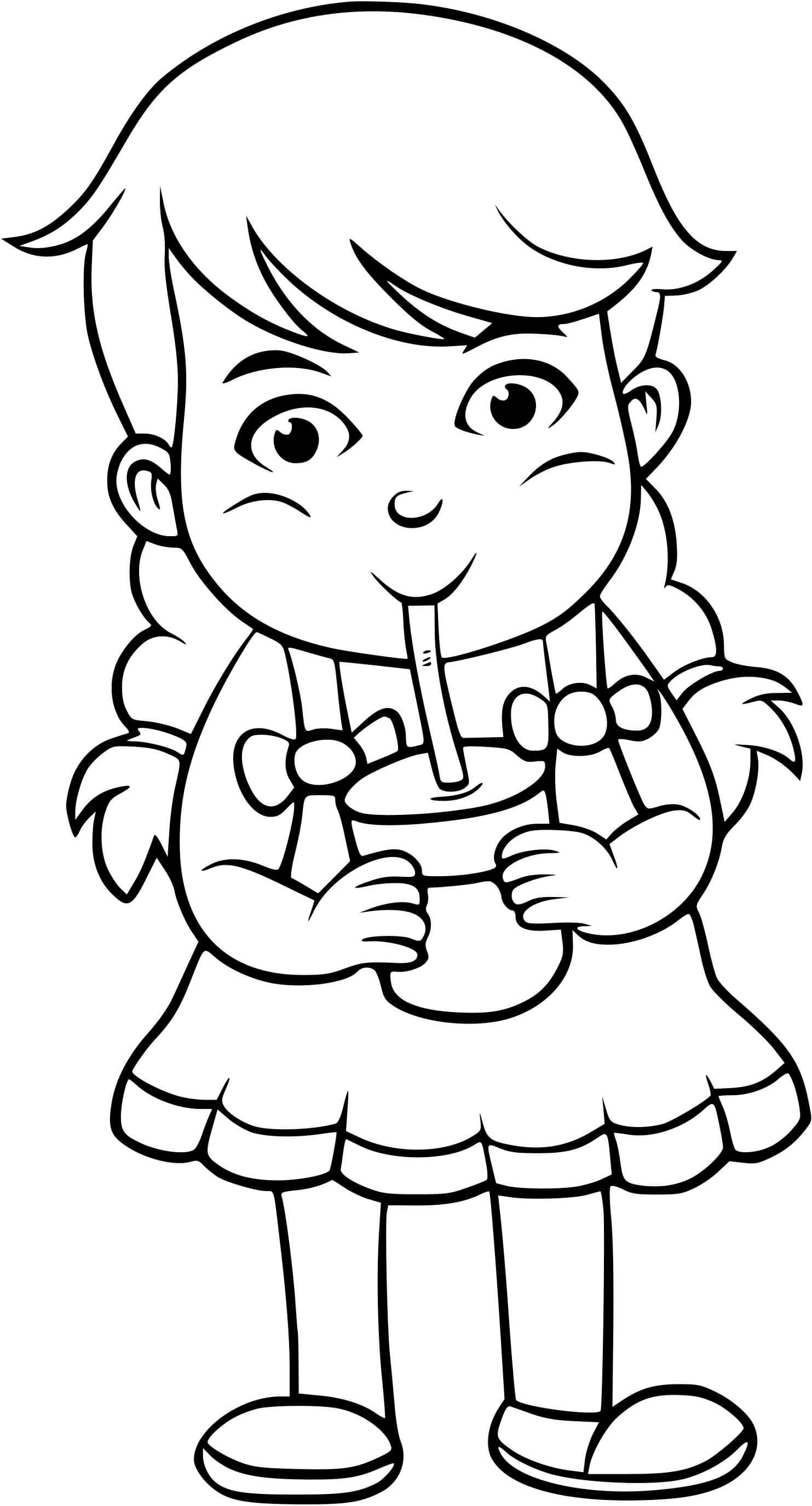 Coloriage Une Fille Boit De L'eau Pour Hydrater Son Corps Et Garder La Forme - Enfants à imprimer
