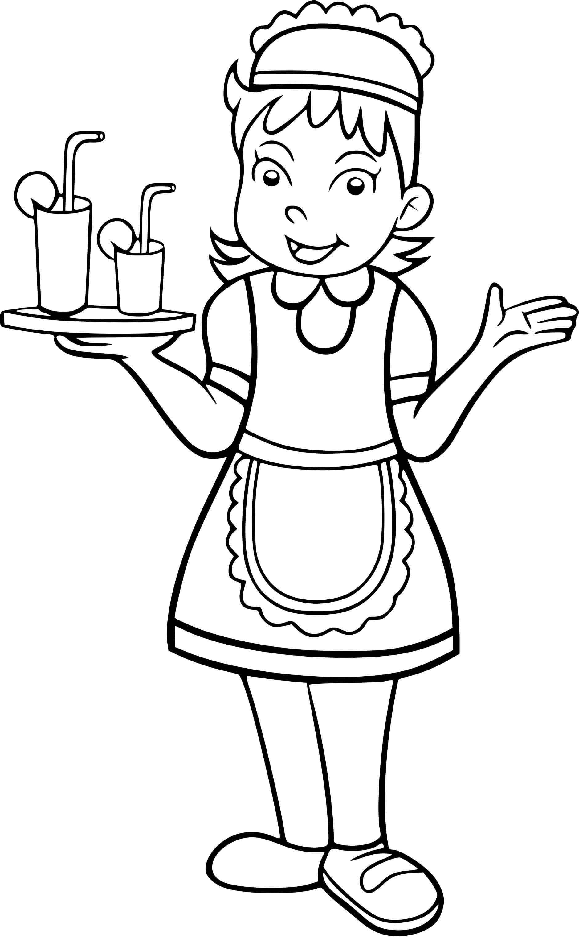 Coloriage Une Fille Se Déguisé Pour Etre Serveuse Dans Un Grand Restaurant - Enfants à imprimer