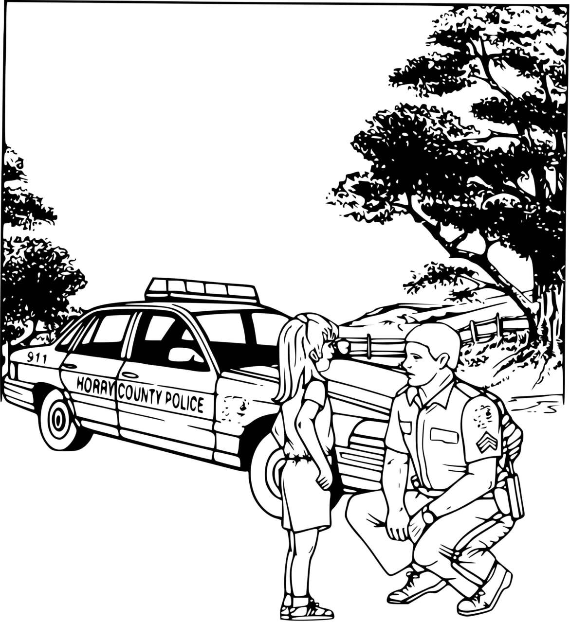 Coloriage Une Fillette Et Un Policier - Police à imprimer