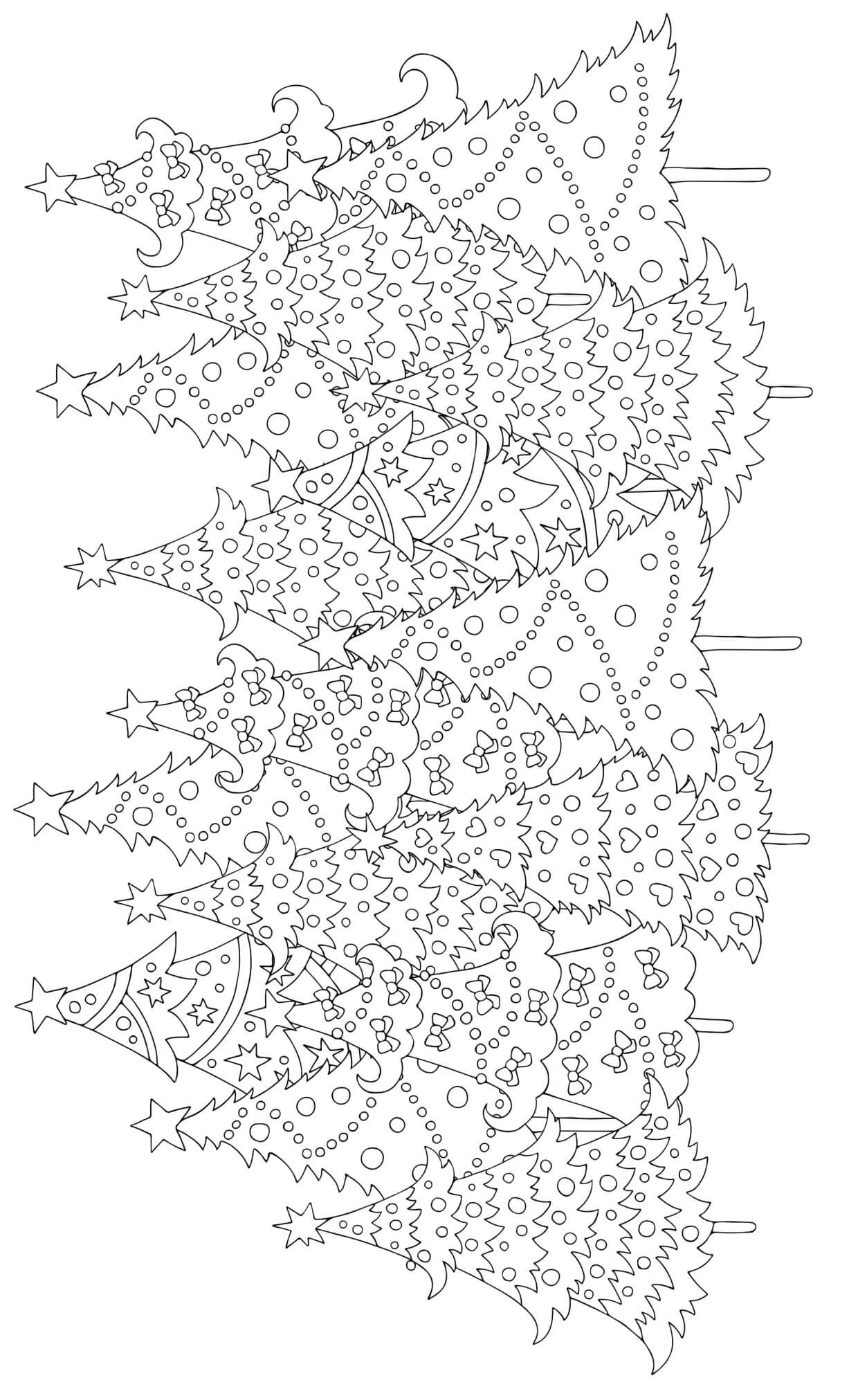 Coloriage Une Forêt De Sapins De Noël Parfait Pour Une Marche Et Une Detente - Noël adulte à imprimer