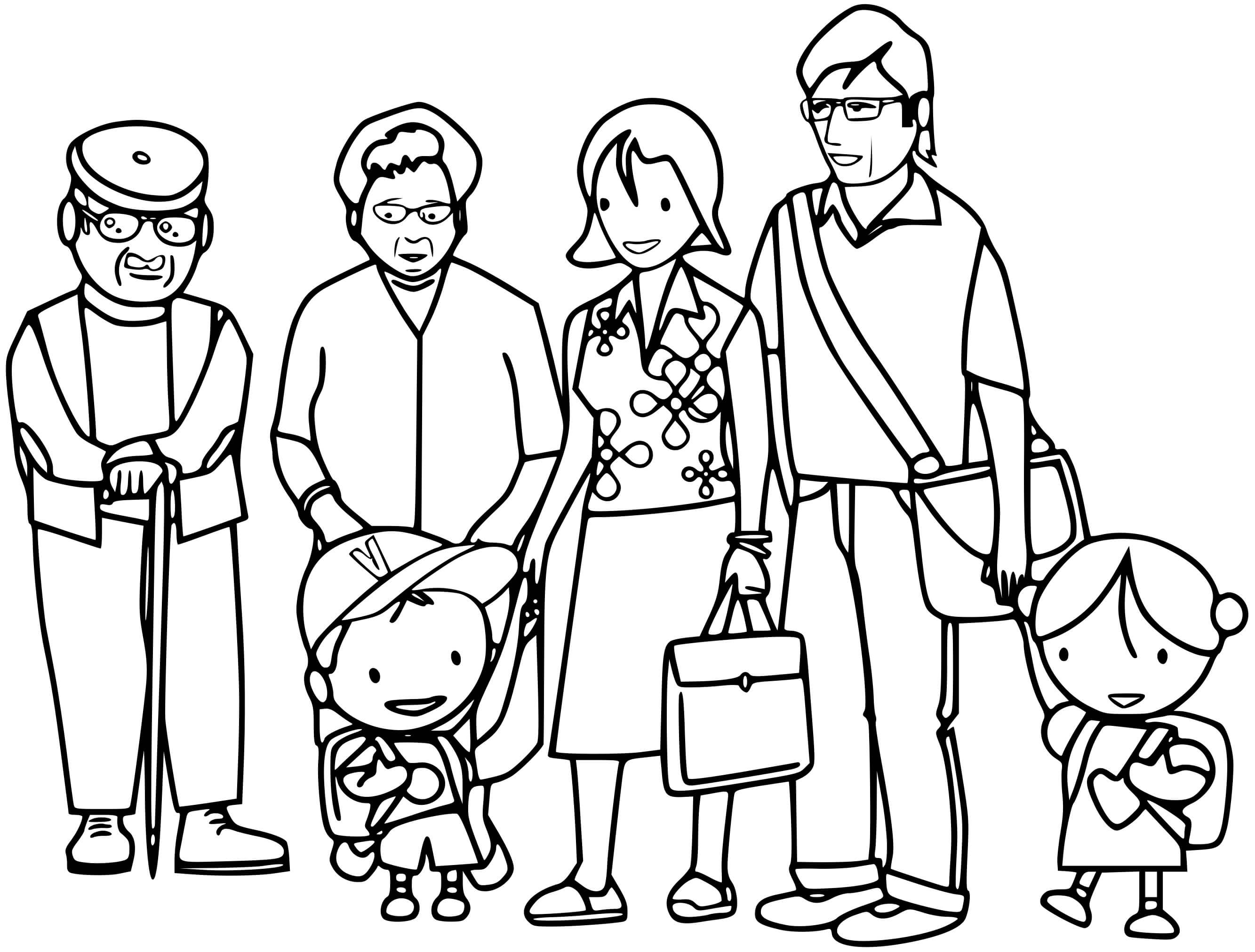 Coloriage Une Grande Famille Avec Les Grands Parents - Famille à imprimer
