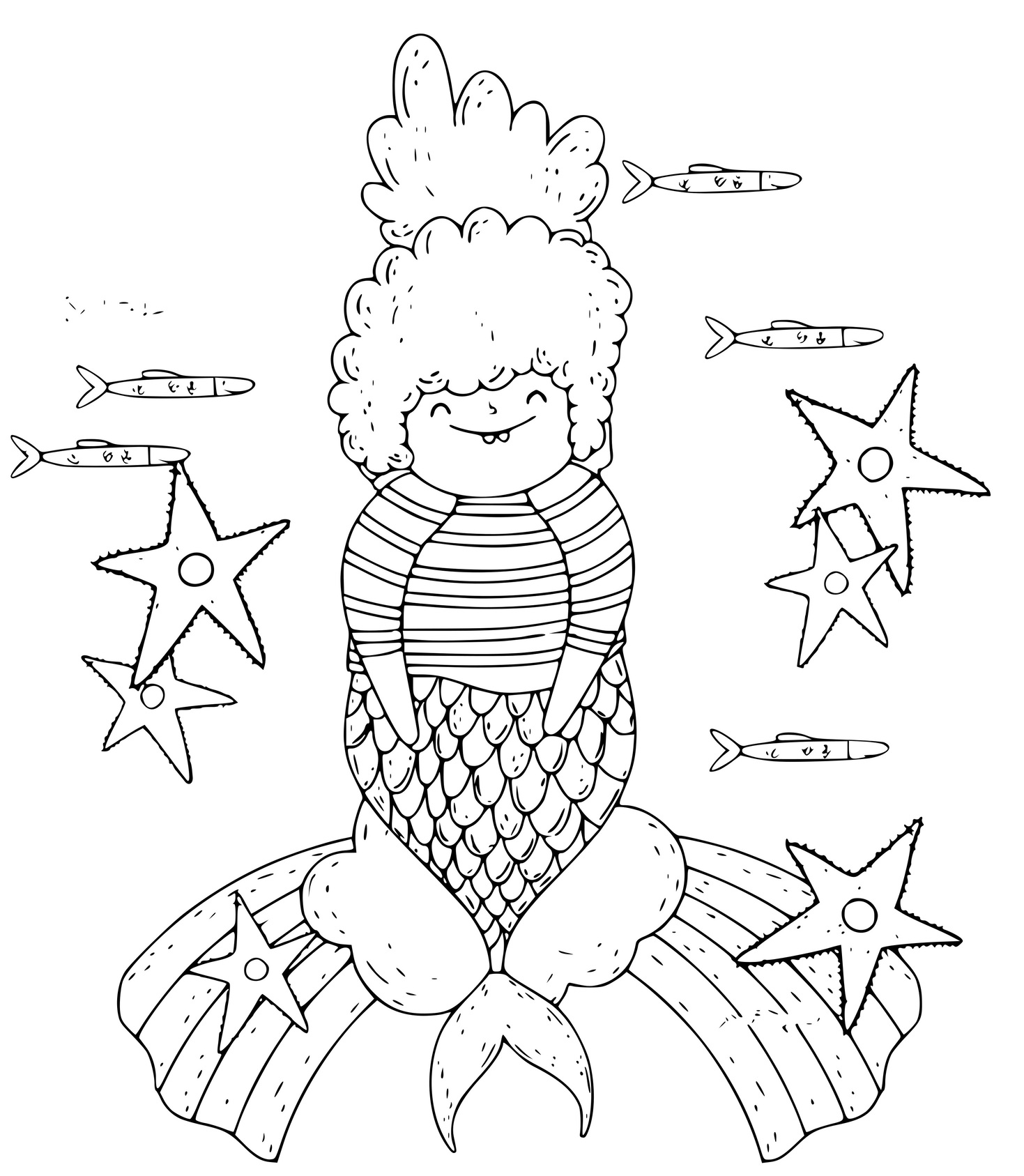 Coloriage Une Jolie Sirène Avec Une Étoile De Mer - Sirène à imprimer