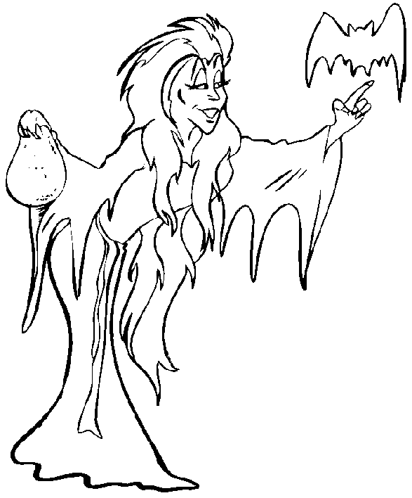 Coloriage Une Jolie Sorcière Avec Une Chauve Souris - Halloween sorciere à imprimer