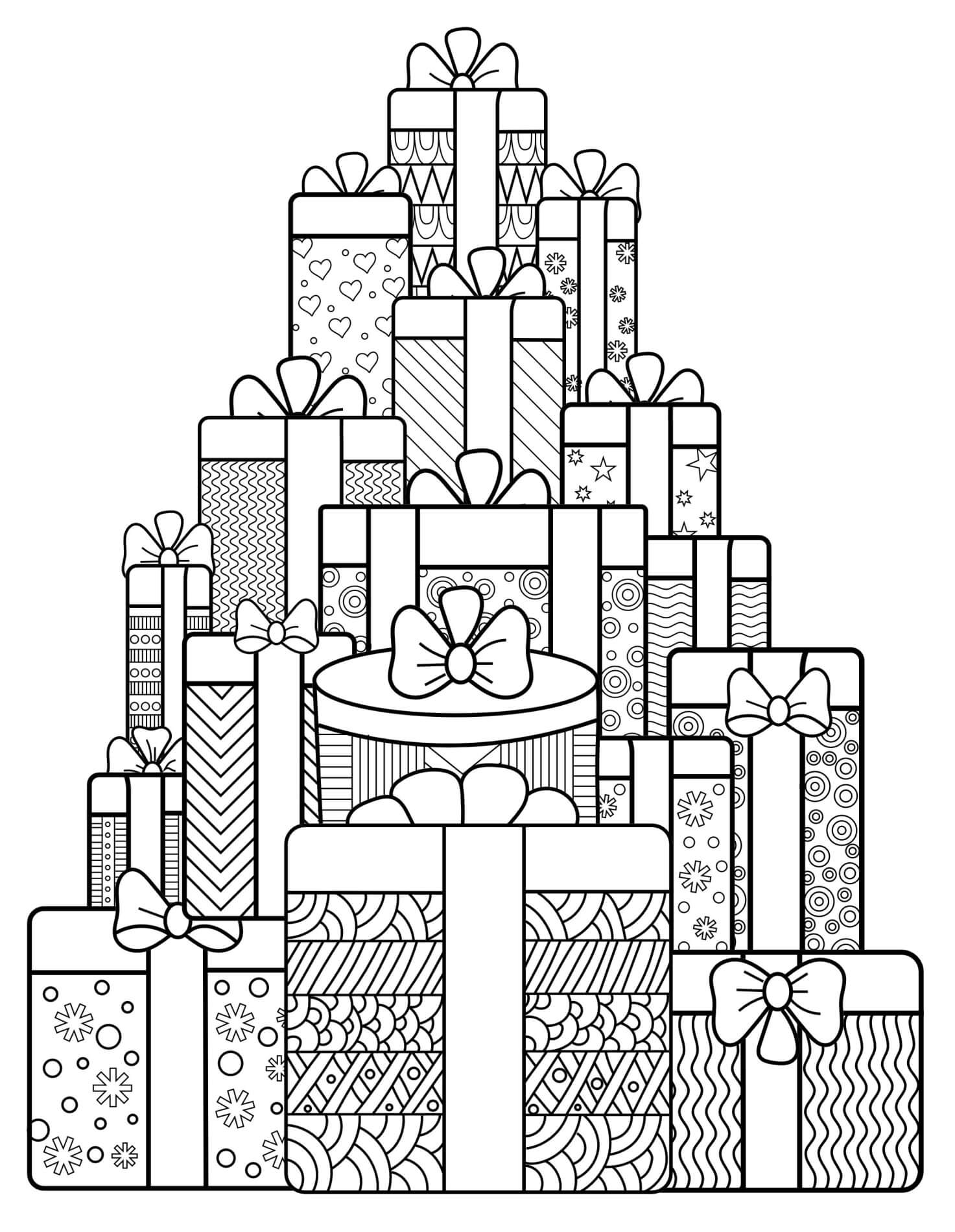 Coloriage Une Panoplie De Cadeaux Pour Noël Anti Stress - Noël adulte à imprimer