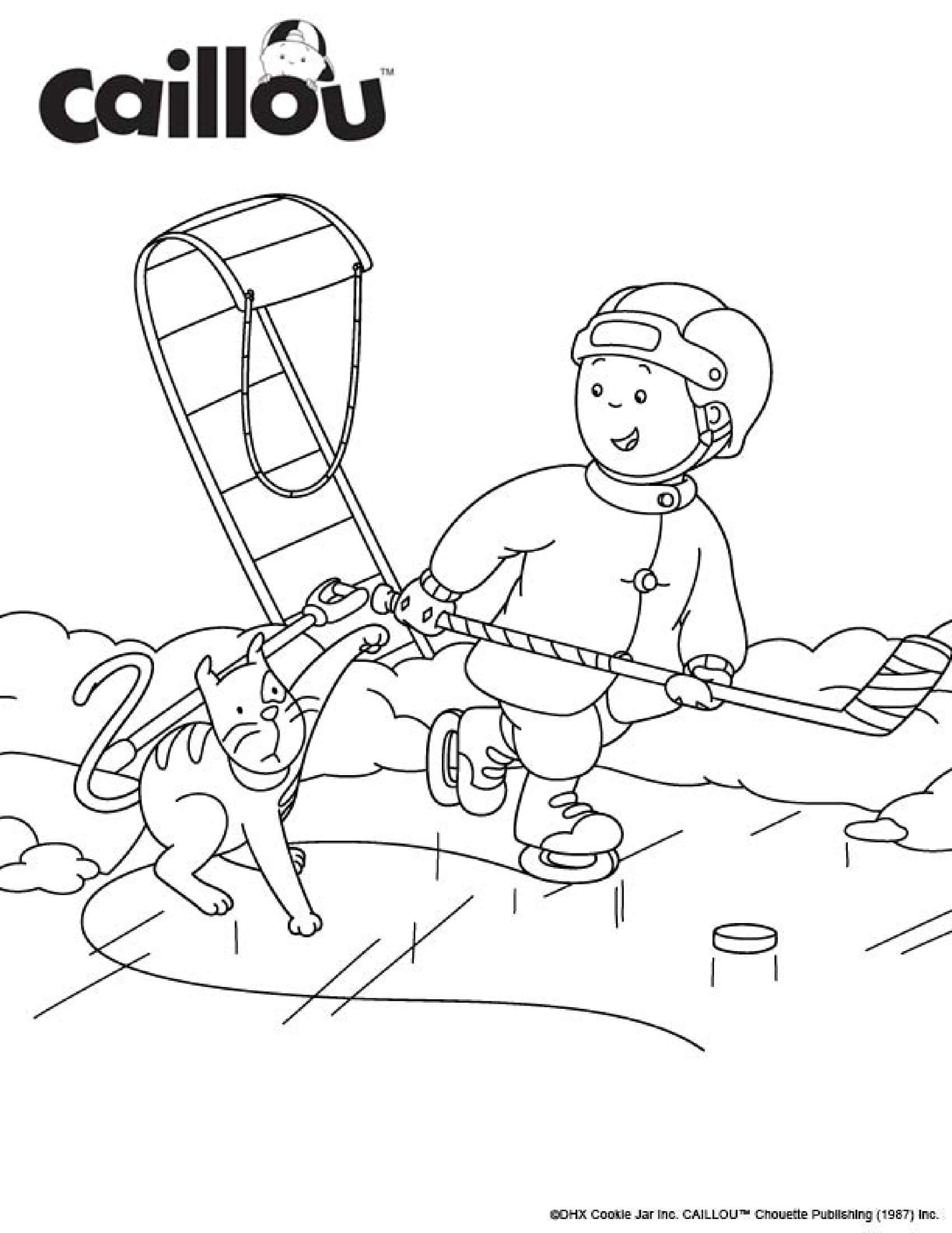 Coloriage Une Partie De Hockey Entre Caillou Et Le Chat Gilbert Qui Font Du Sport - Caillou à imprimer