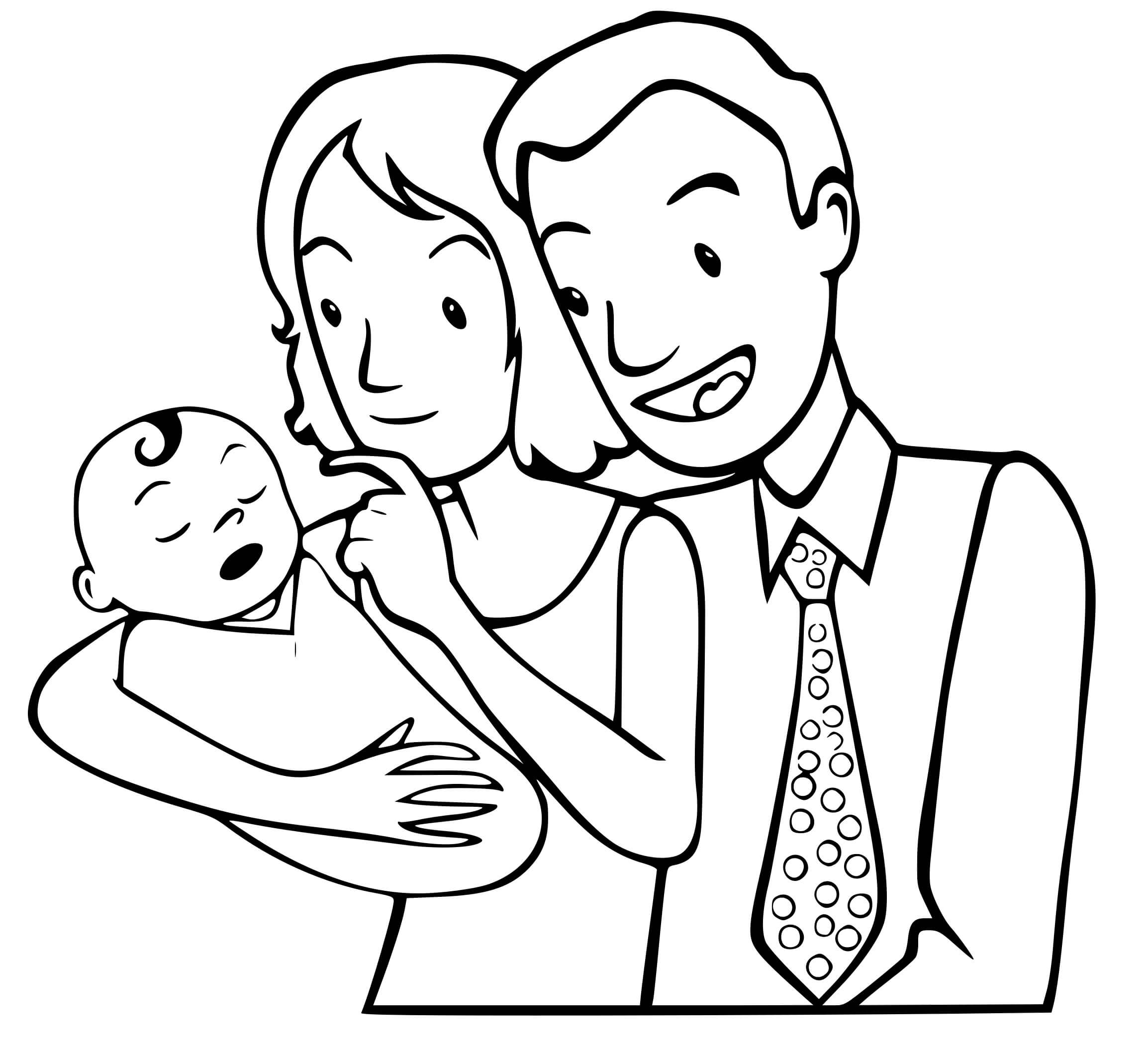 Coloriage Une Petite Famille Avec Un Nouveau Ne - Famille à imprimer