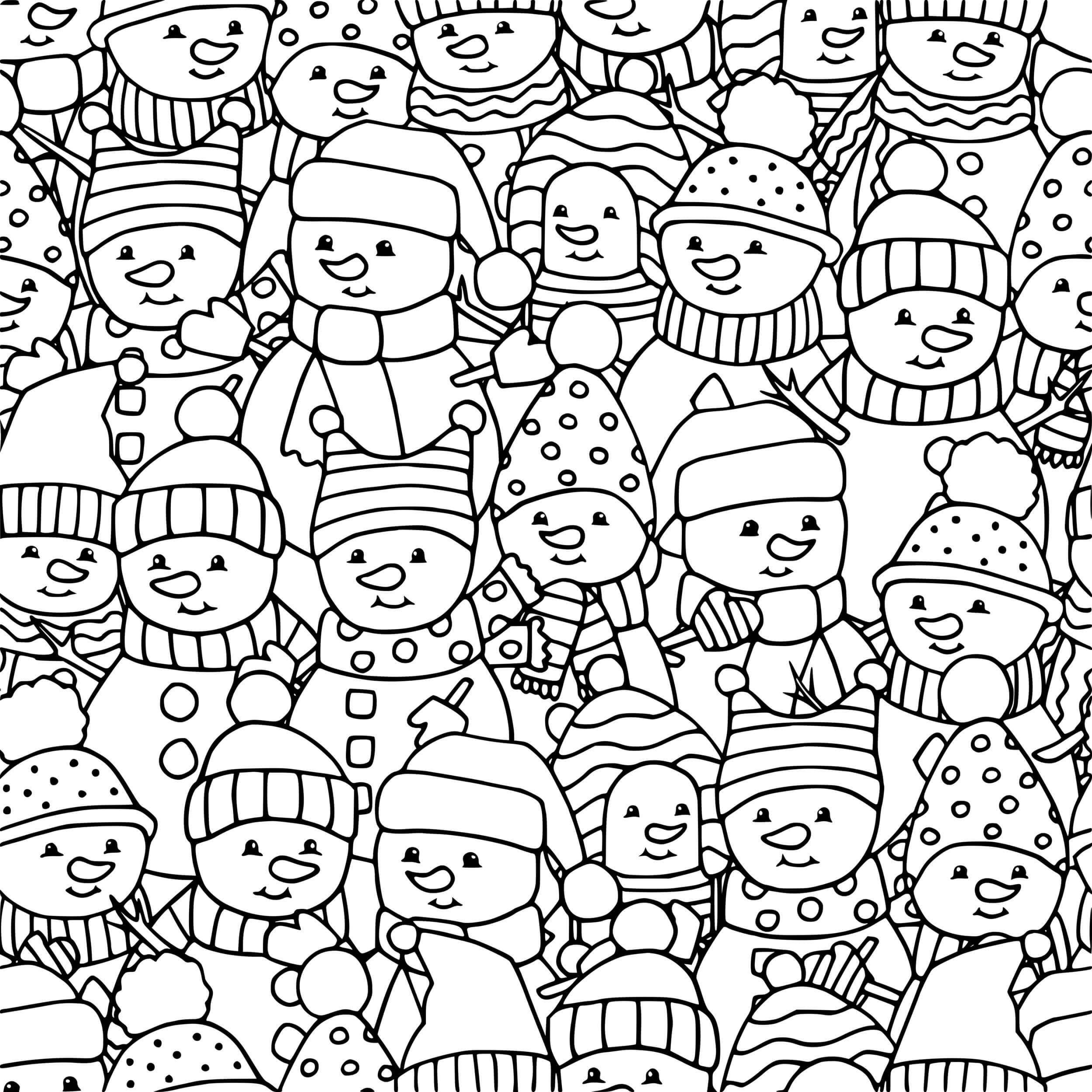 Coloriage Une Photo De Groupe De Bonhommes De Neiges - Bonhomme de neige à imprimer