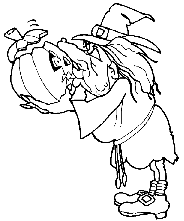 Coloriage Une Sorcière Avec Sa Citrouille D'Halloween - Halloween sorciere à imprimer