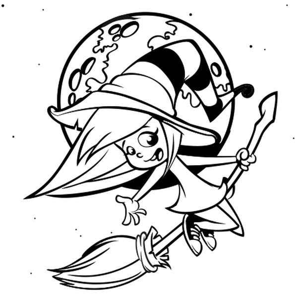 Coloriage Une Sorcière Près De La Lune Halloween - Halloween à imprimer