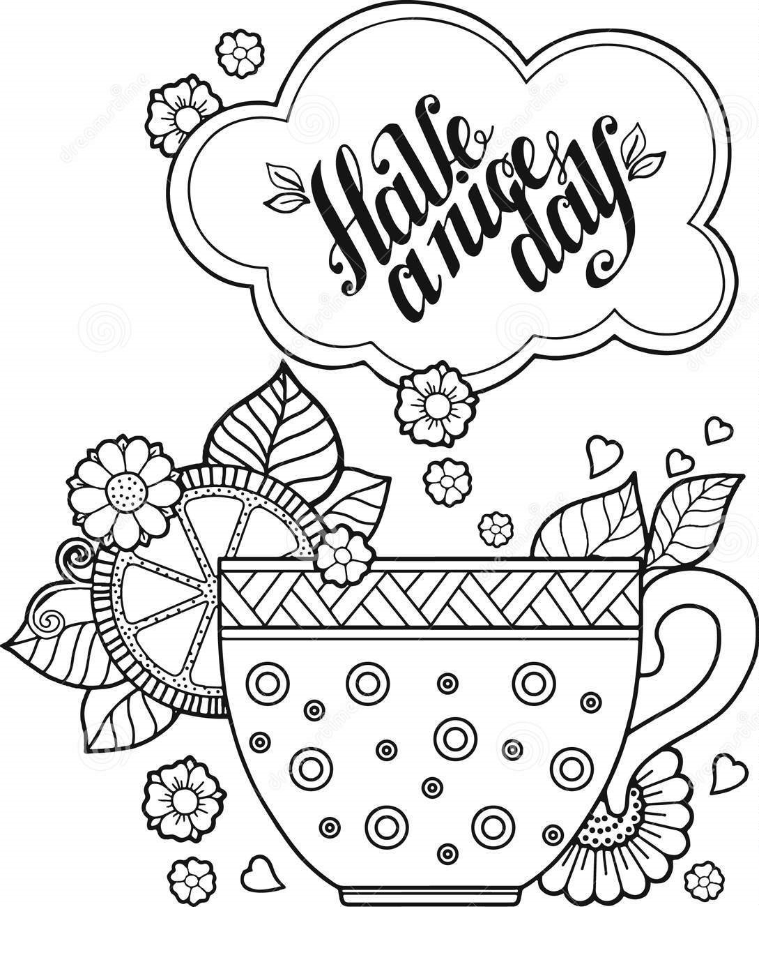 Coloriage Une Tasse De Tisane Et De Café Pendant Un Beau Jour Livre Pour Adulte - Café à imprimer