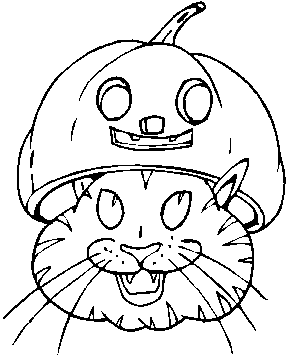 Coloriage Une Tête De Chat Sous Une Citrouille D'Halloween - Halloween citrouille à imprimer