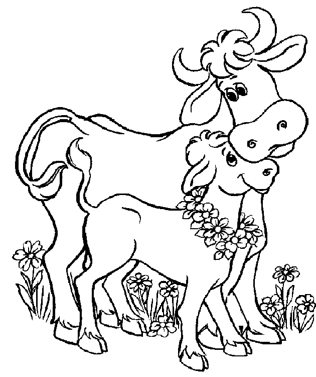Coloriage Une Vache Sont Petit Veau - Animaux à imprimer