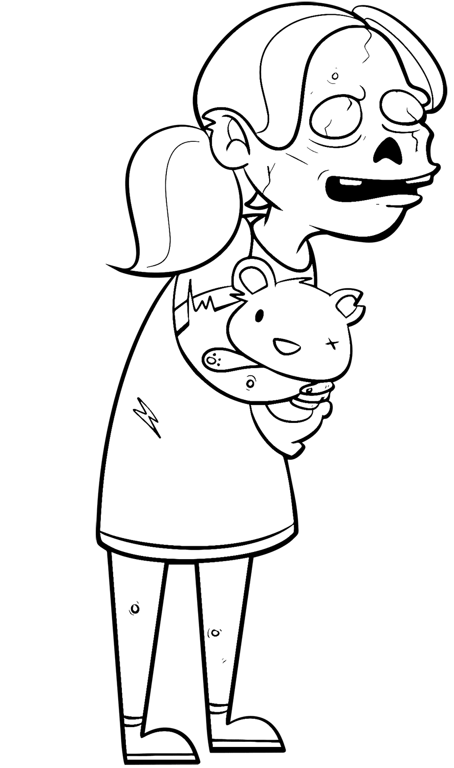 Coloriage Une Zombie Avec Un Ourson - Zombie à imprimer