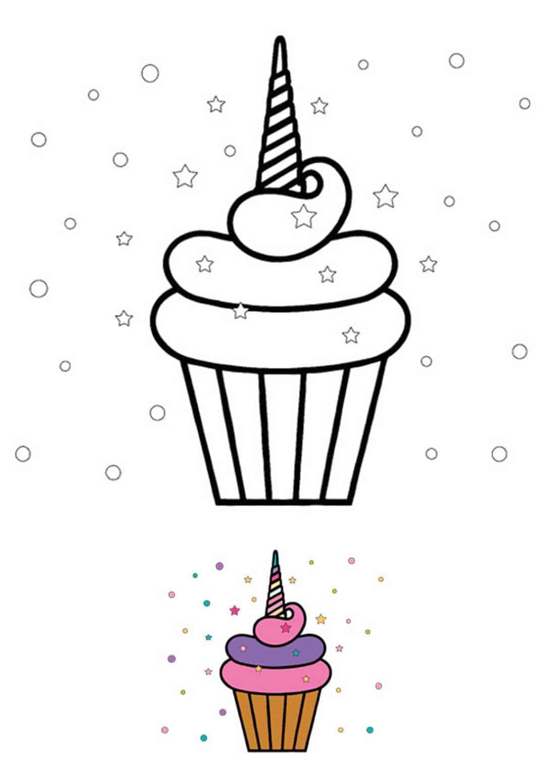Coloriage Unicorn Cupcake Avec Dessin En Couleurs - Licorne à imprimer