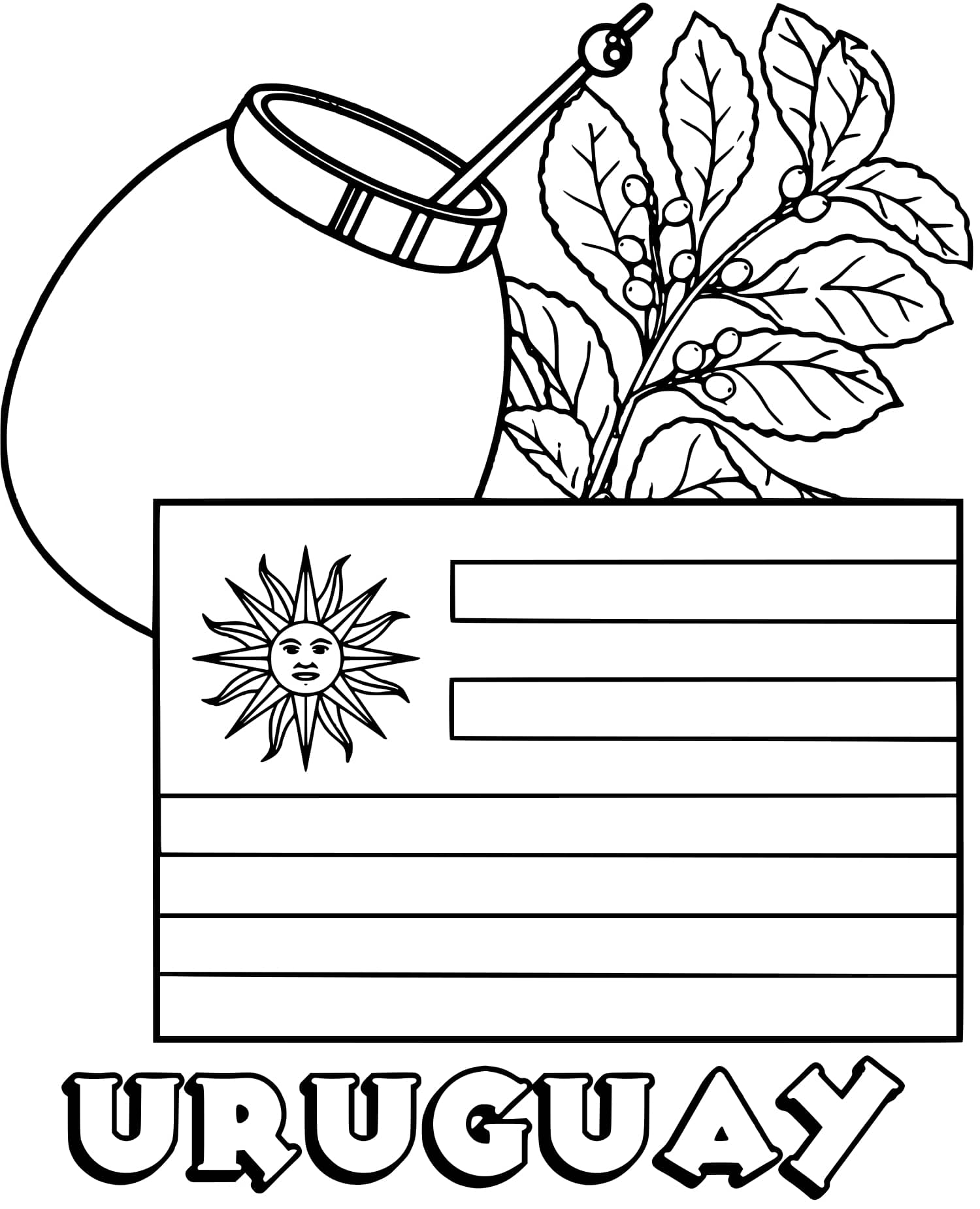 Coloriage Uruguay Drapeau Yerba Mate - Drapeau à imprimer