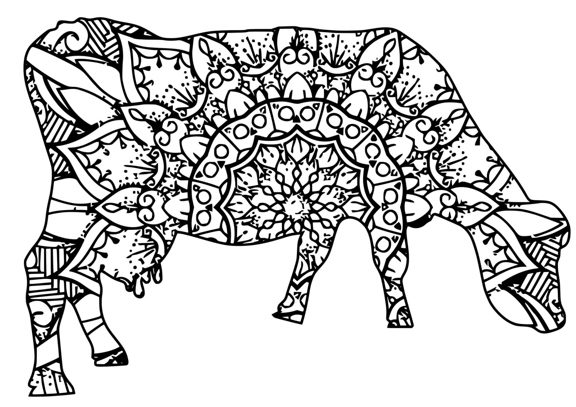 Coloriage Vache Mandala Adulte Fleurs Soleil - Vache à imprimer