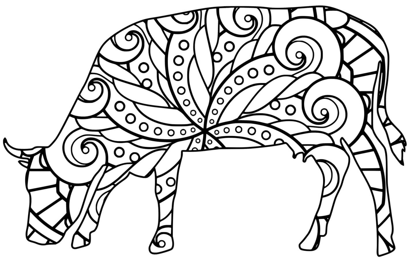 Coloriage Vache Mandala Adulte Zentangle - Vache à imprimer
