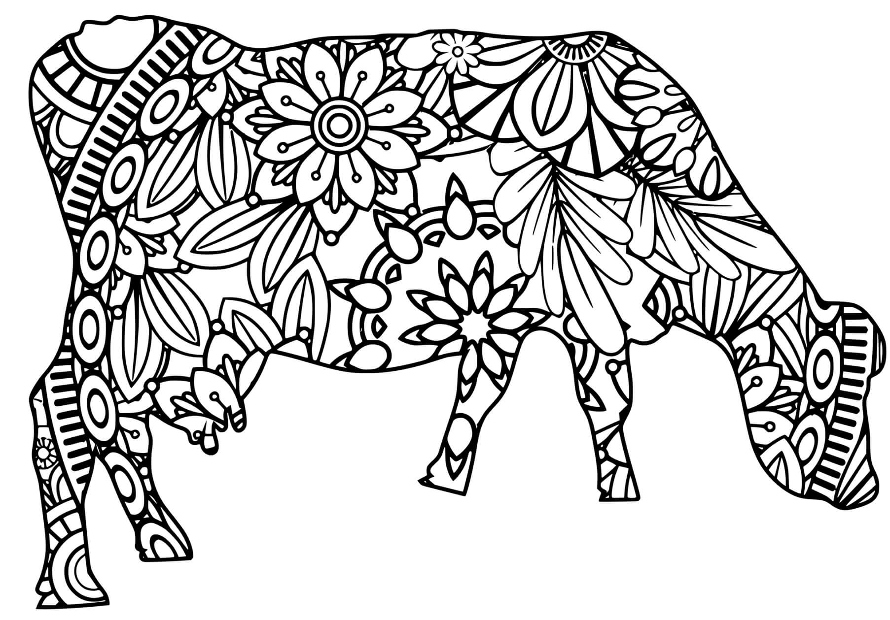 Coloriage Vache Mandala Adulte - Vache à imprimer