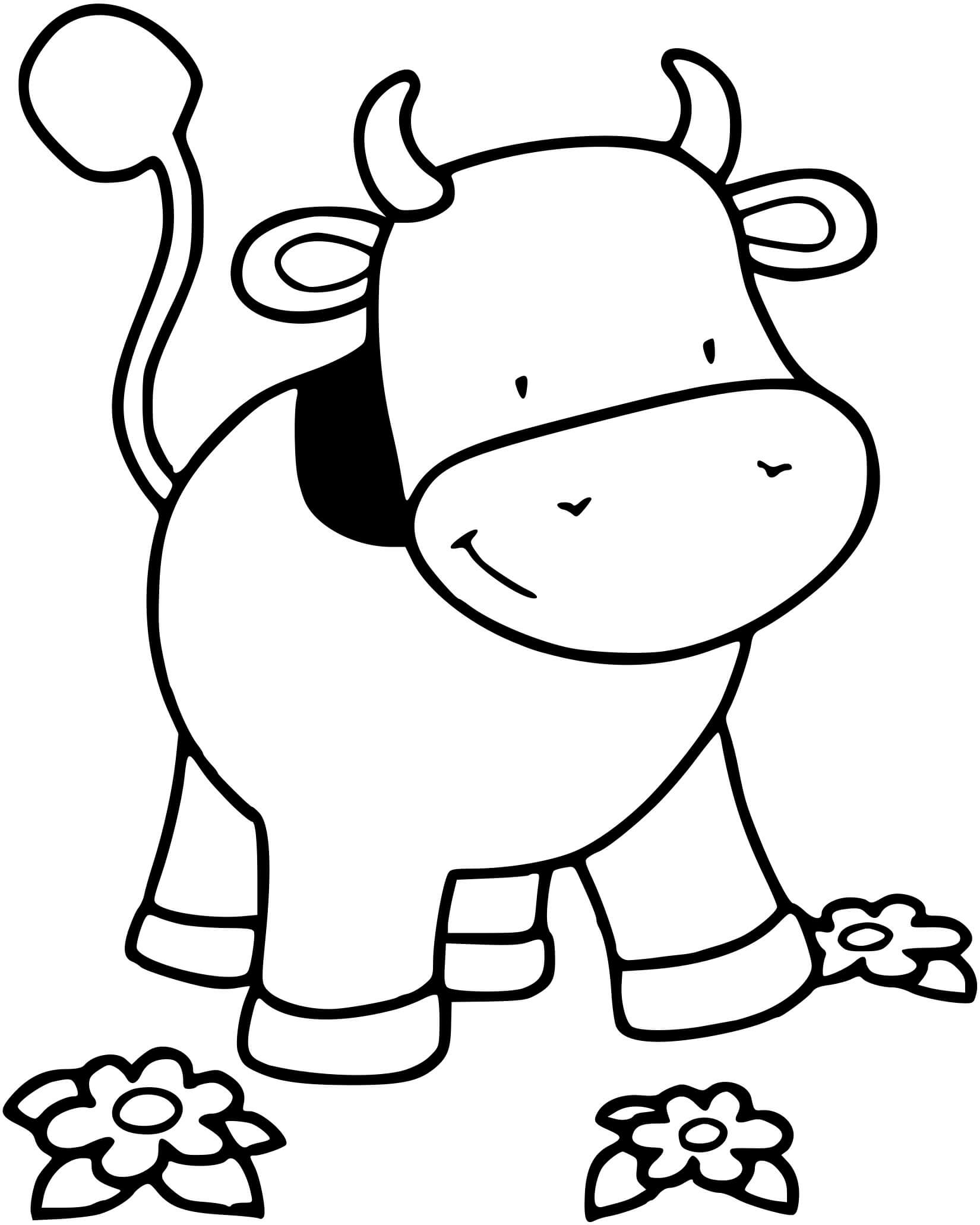 Coloriage Vache Veau Avec Des Fleurs - Vache à imprimer