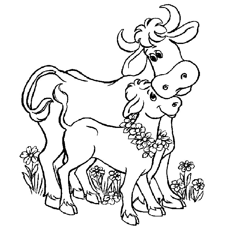 Coloriage Vache Veau - Animaux à imprimer