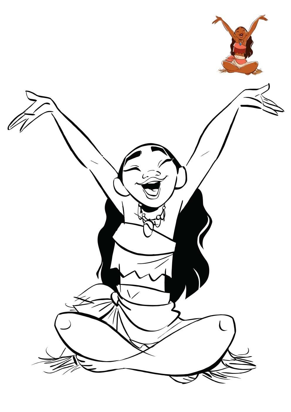 Coloriage Vaiana Est Heureuse Disney Princesse - Vaiana moana à imprimer