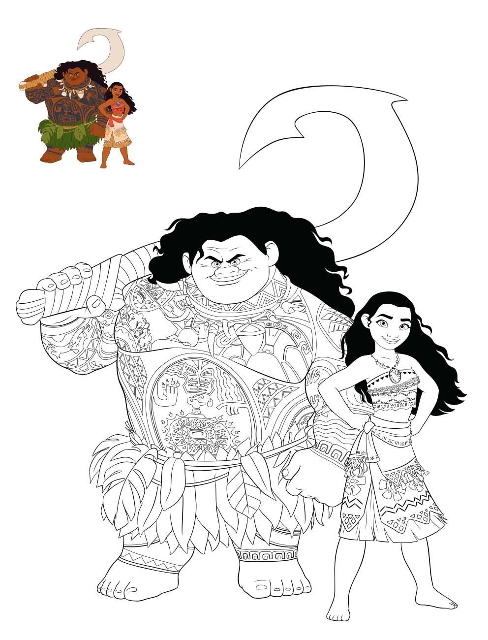 Coloriage Vaiana Et Son Compagnon De Voyage Maui - Vaiana moana à imprimer