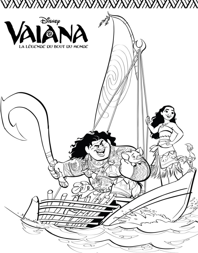 Coloriage Vaiana Maui Sur Un Voilier - Vaiana moana à imprimer