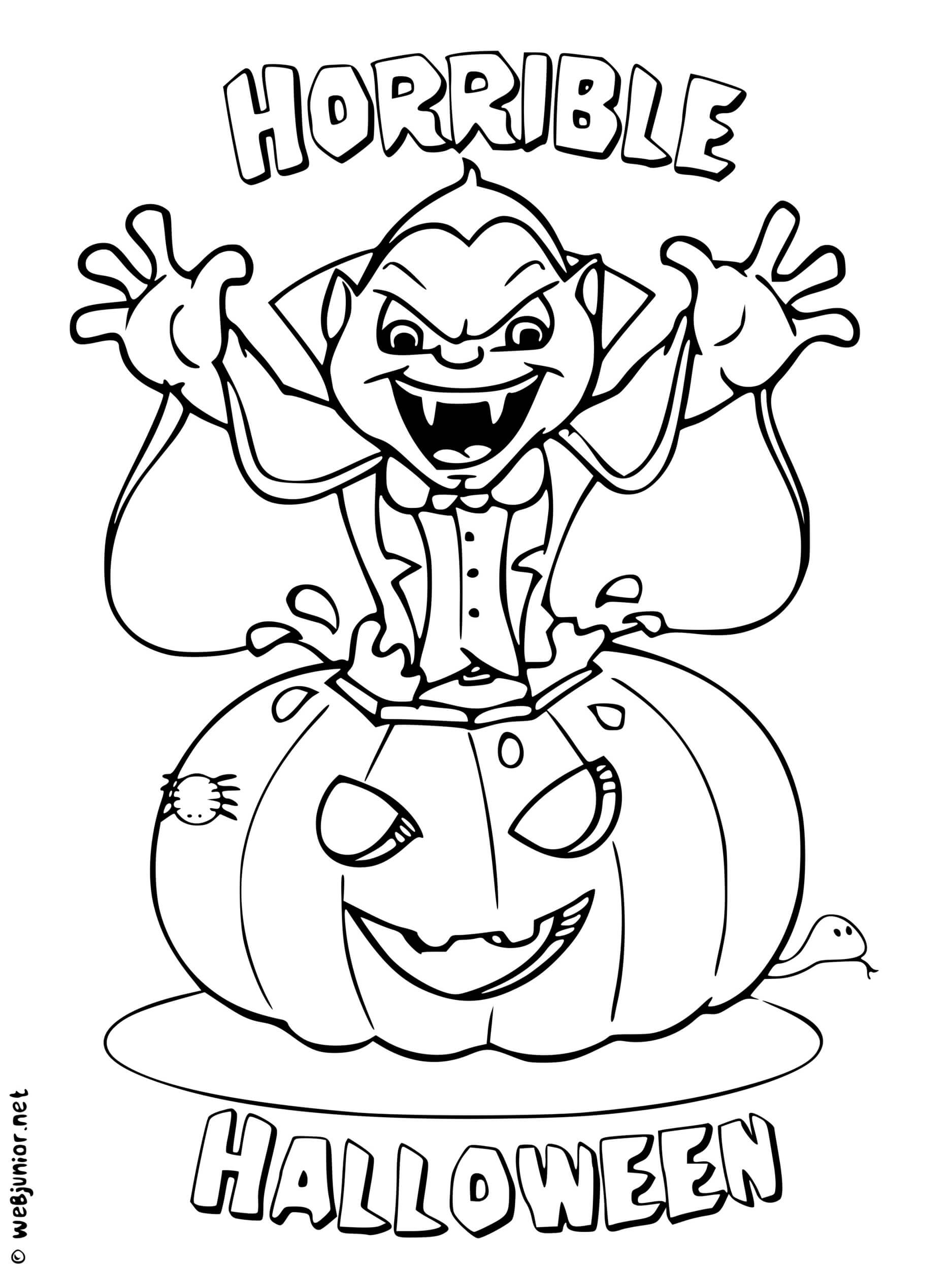 Coloriage Vampire Dracula Sort De La Citrouille Halloween - Vampire à imprimer