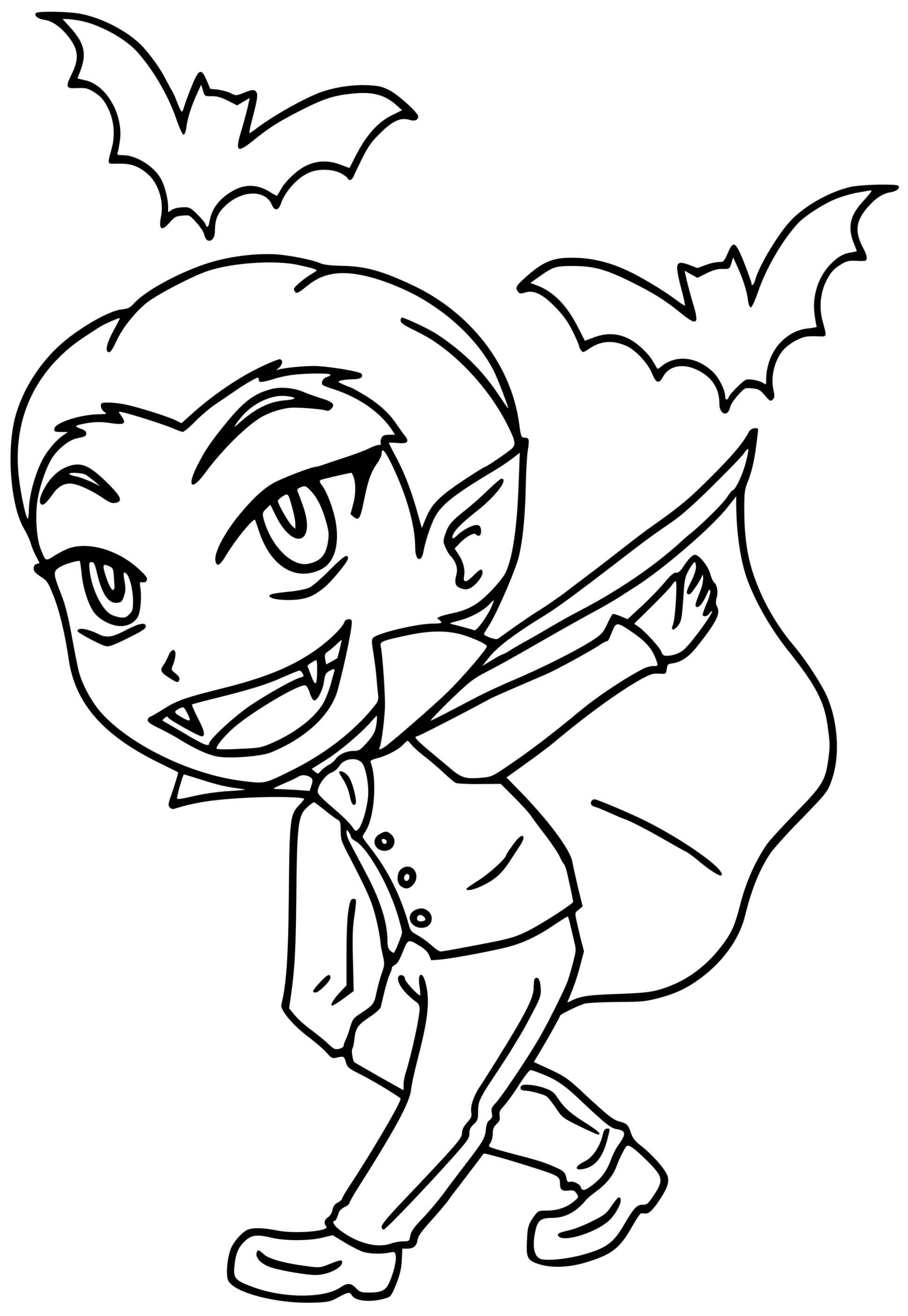 Coloriage Vampire Garçon Halloween Avec Des Chauve Souris - Vampire à imprimer