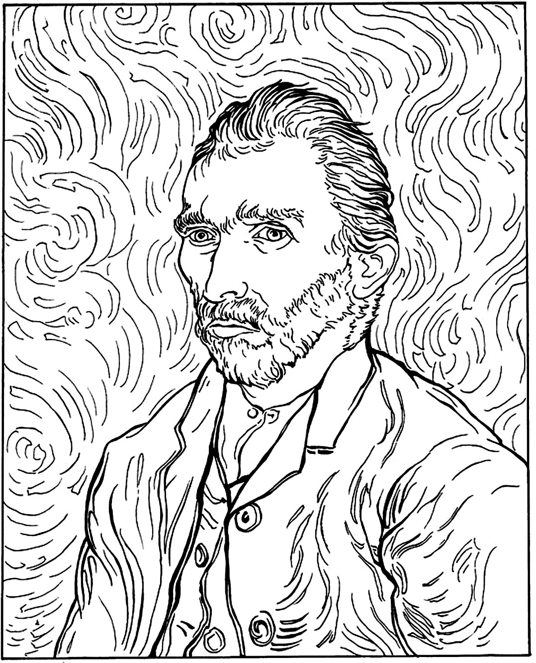 Coloriage Van Gogh Autoportrait - Art à imprimer