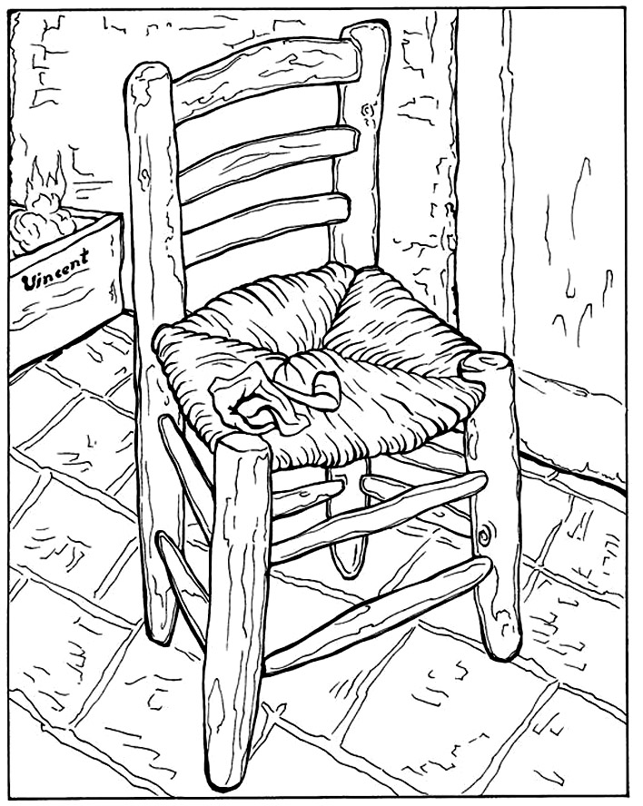 Coloriage Van Gogh La Chaise Et La Pipe - Art à imprimer