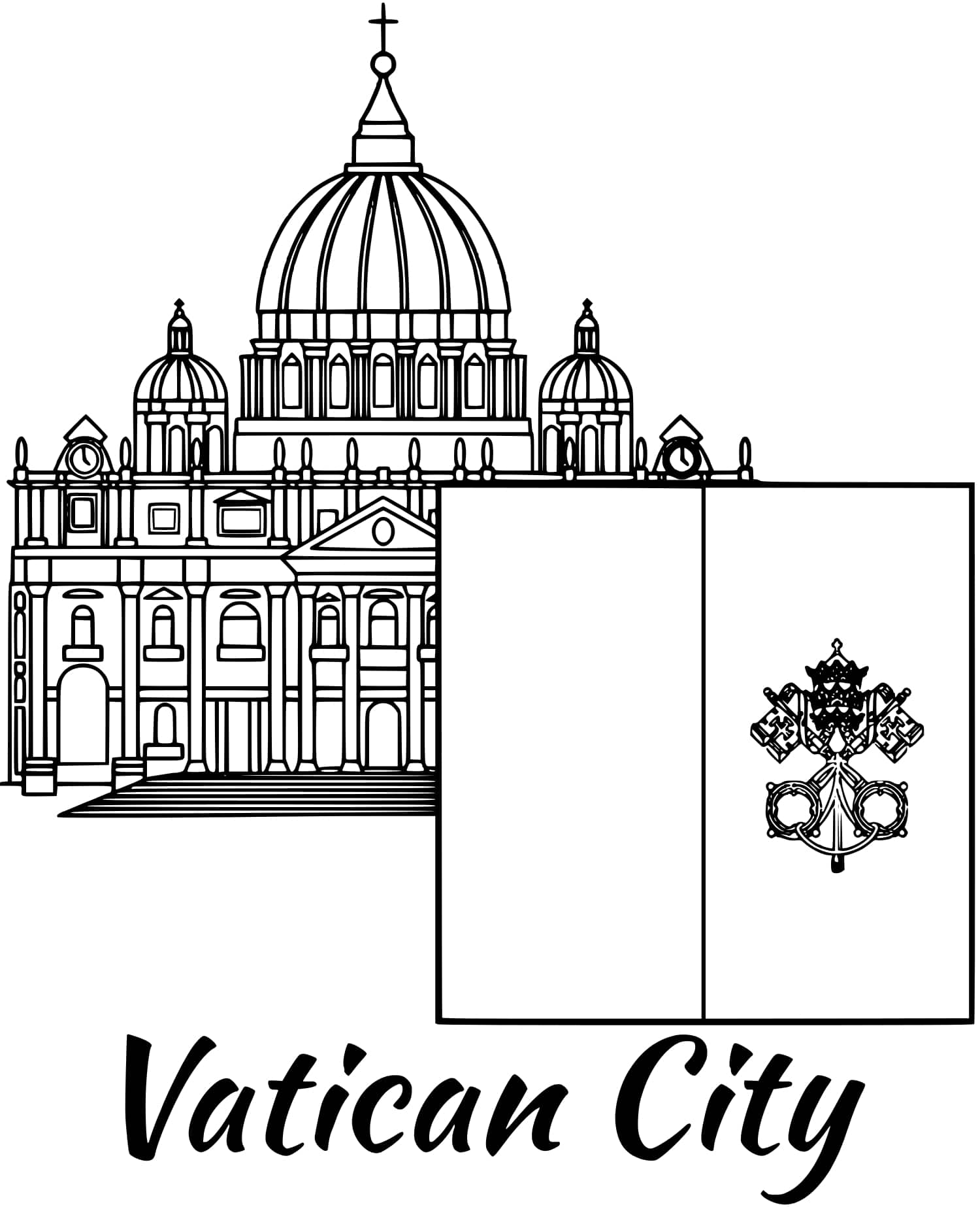 Coloriage Vatican Drapeau St Peters Basilica - Drapeau à imprimer