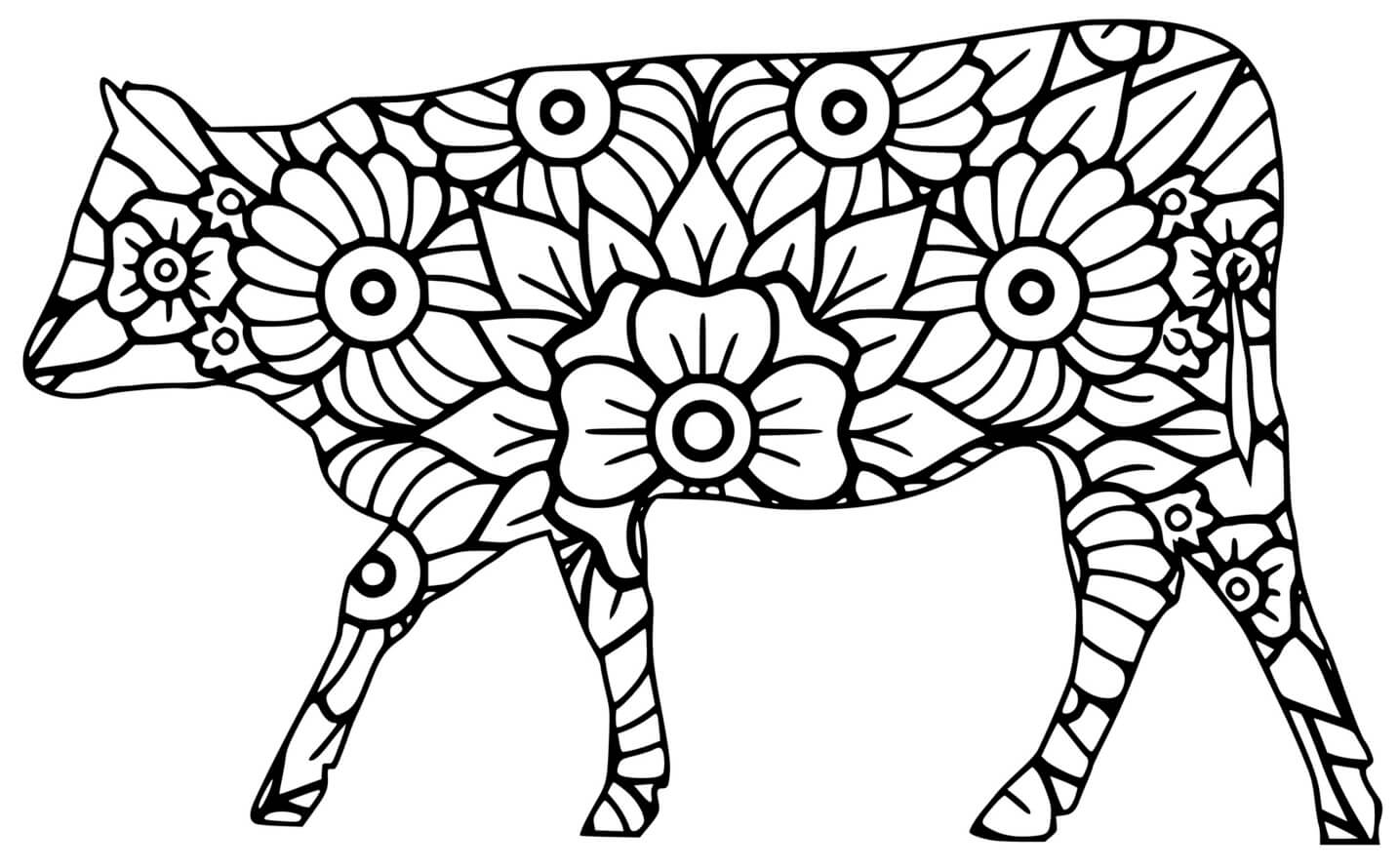 Coloriage Veau Vache Mandala Adulte - Vache à imprimer