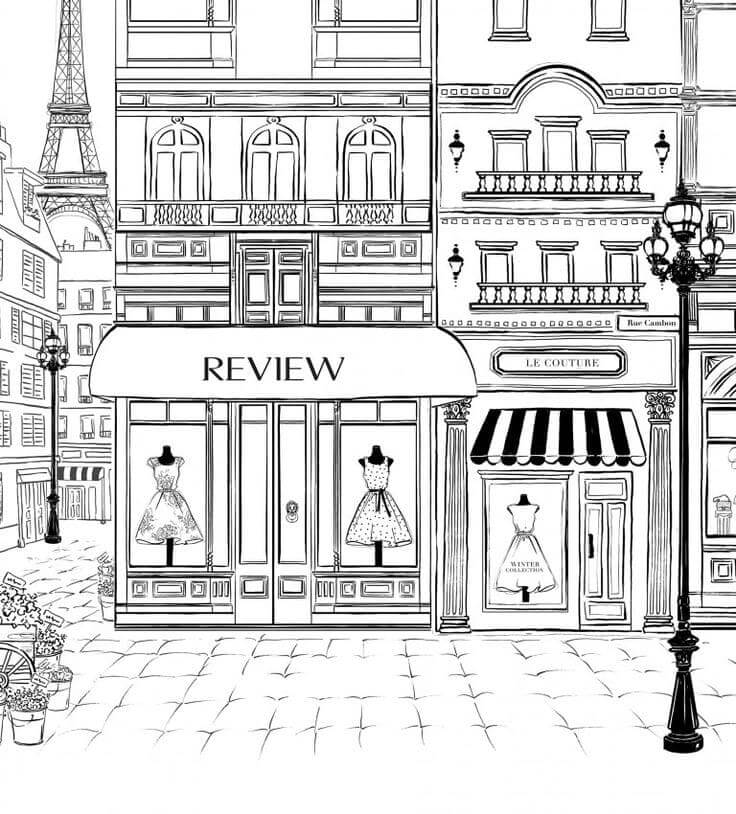 Coloriage Ville De Paris Magasins De Vetement Mode - PSG Paris Saint-Germain à imprimer