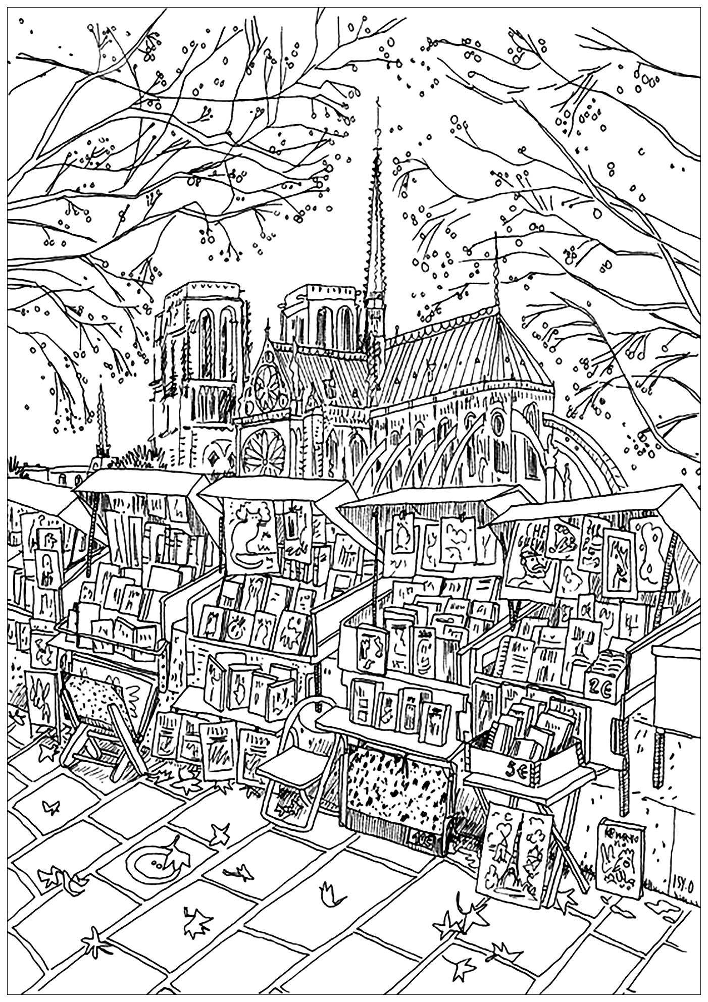 Coloriage Ville De Paris Notre Dame De Paris Librairie Ambulante - Ville à imprimer