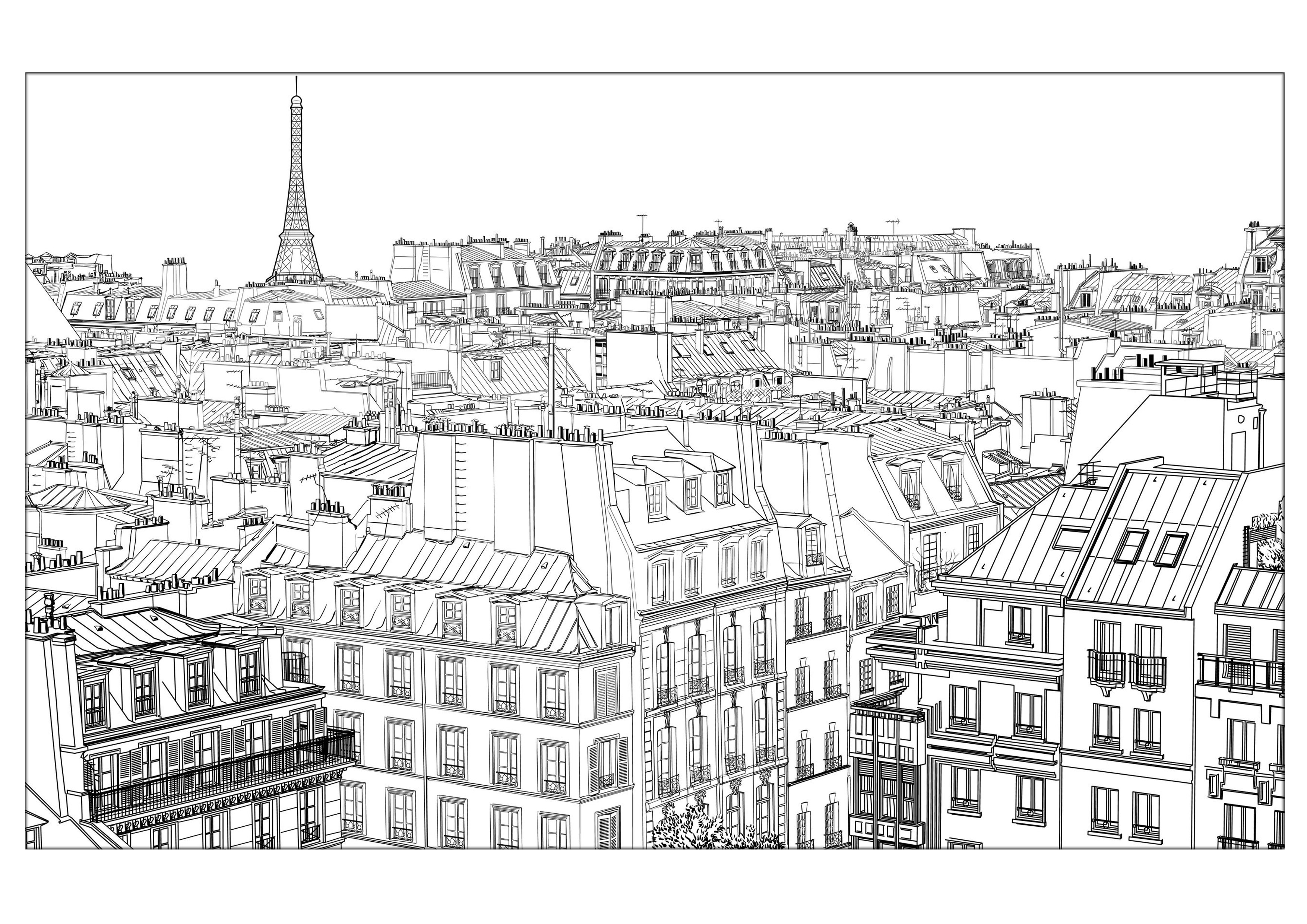 Coloriage Ville De Paris Paysage Immeubles - Ville à imprimer