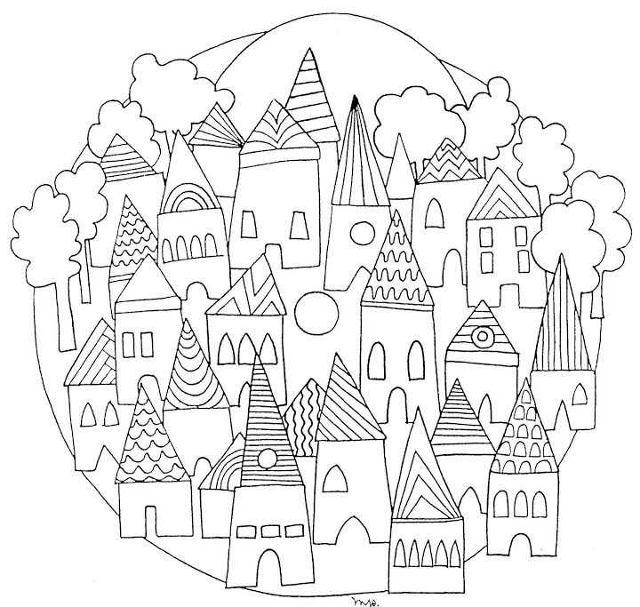 Coloriage Ville Mandala - Ville à imprimer