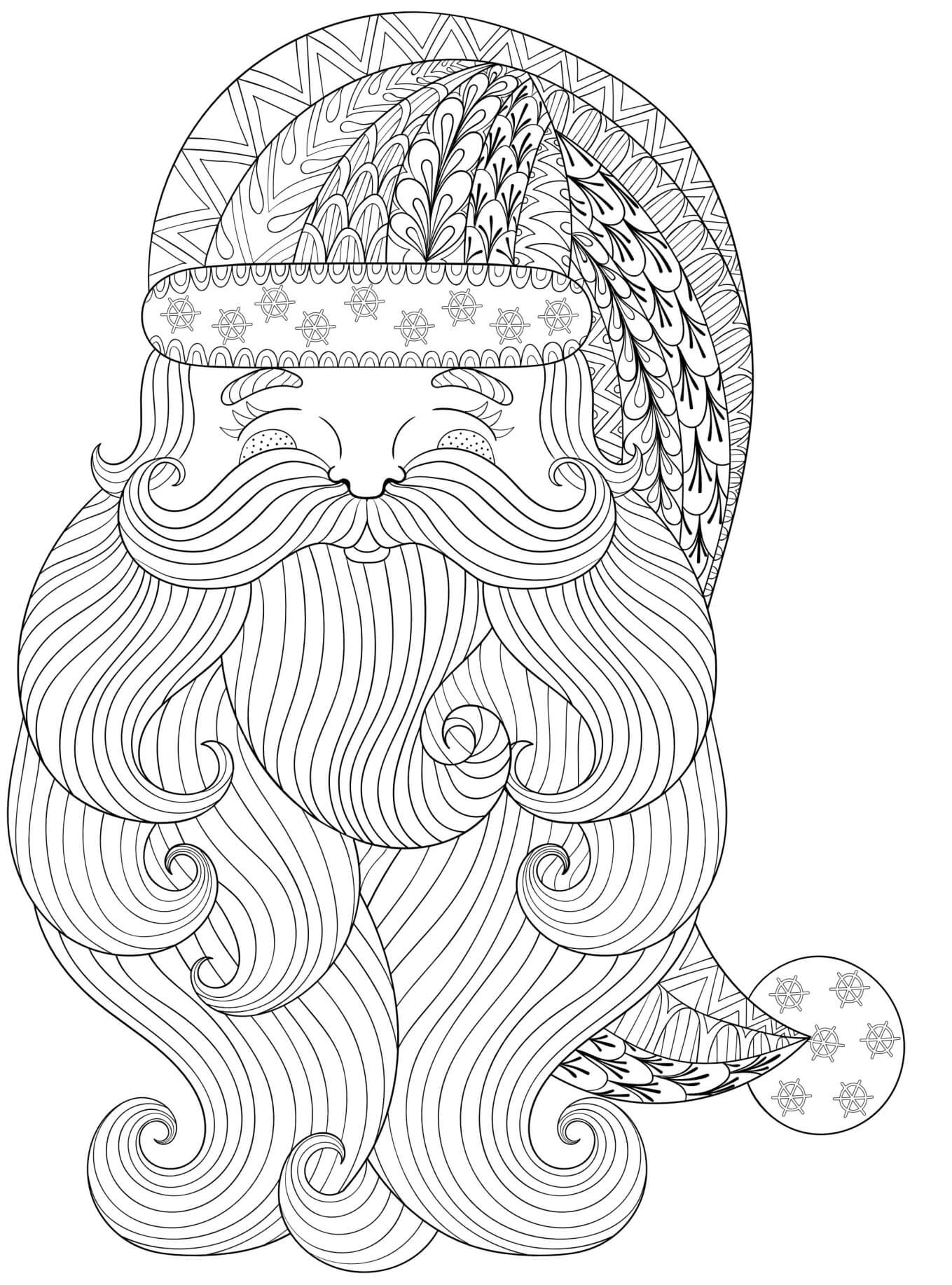 Coloriage Visage Père Noël Mandala Zen - Noël adulte à imprimer