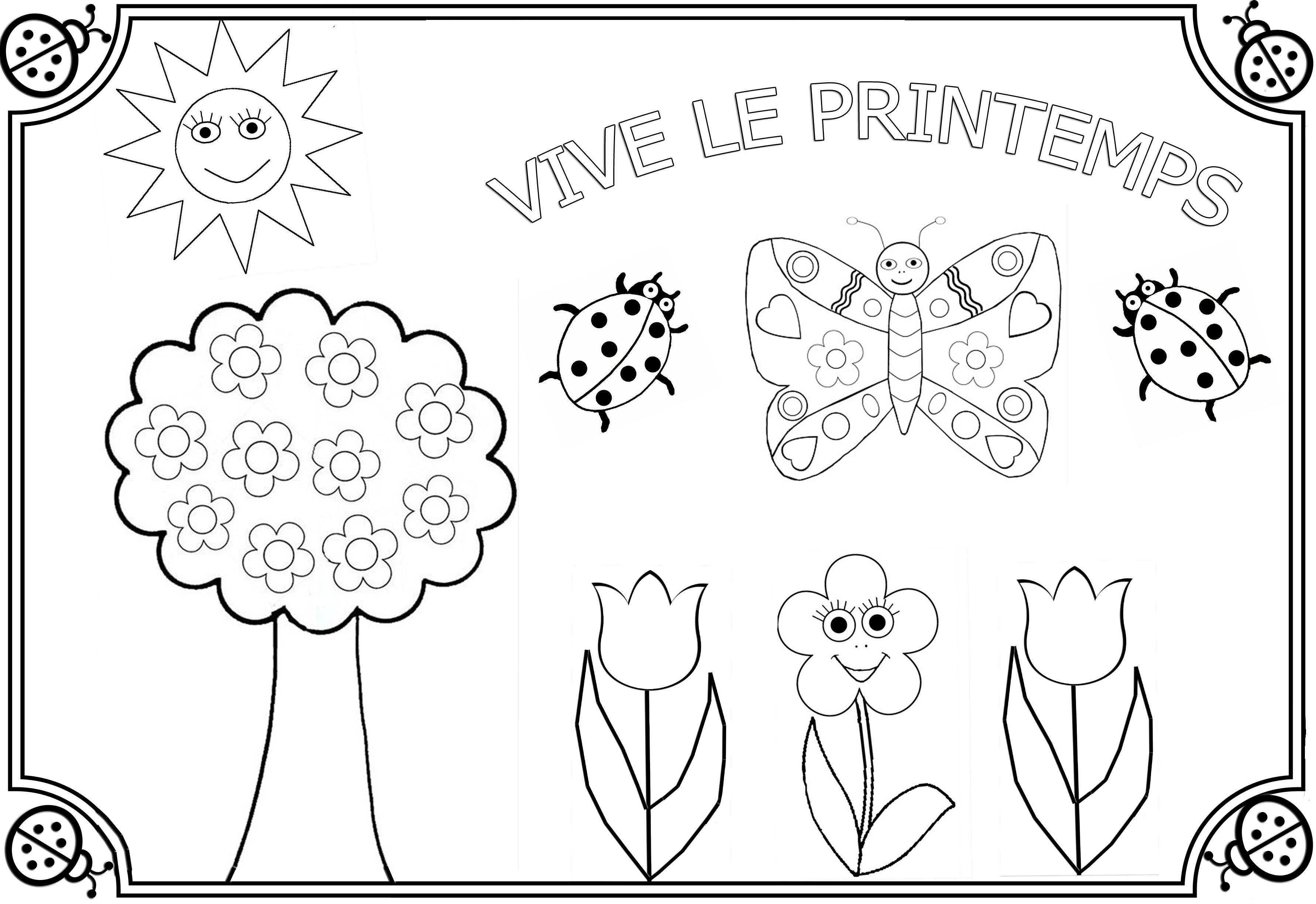 Coloriage Vive Le Printemps Maternelle Facile - Printemps à imprimer