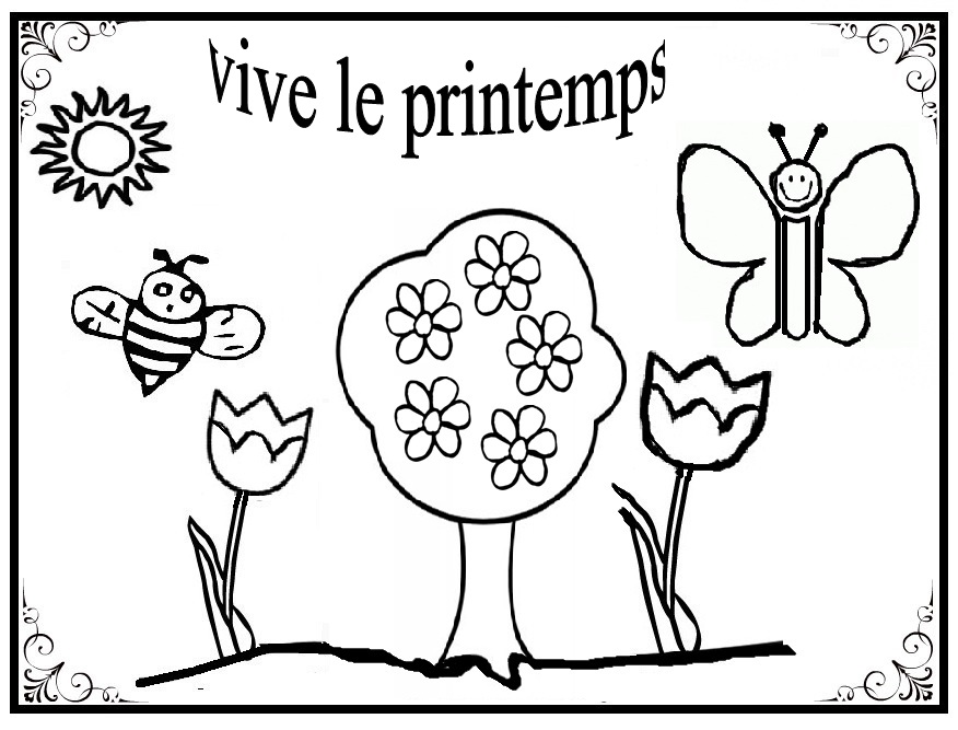 Coloriage Vive Le Printemps Maternelle Simple - Printemps à imprimer