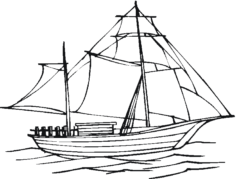 Coloriage Voilier naviguant sur l'océan - Bateau à imprimer