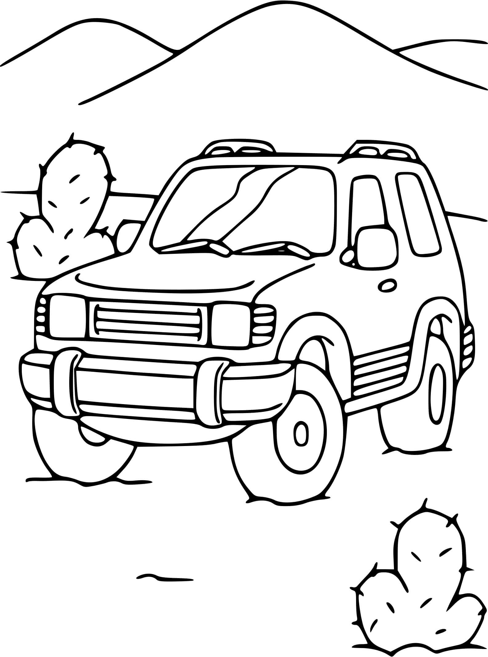 Coloriage Voiture 4x4 Dans Le Desert - 4x4 à imprimer