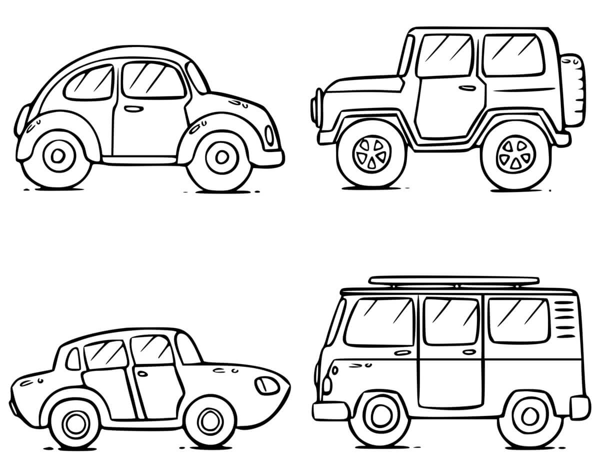 Coloriage Voiture Coccinelle Voiture Jeep 4x4 Voiture De Course Et Microbus Volkswagen - Voiture à imprimer