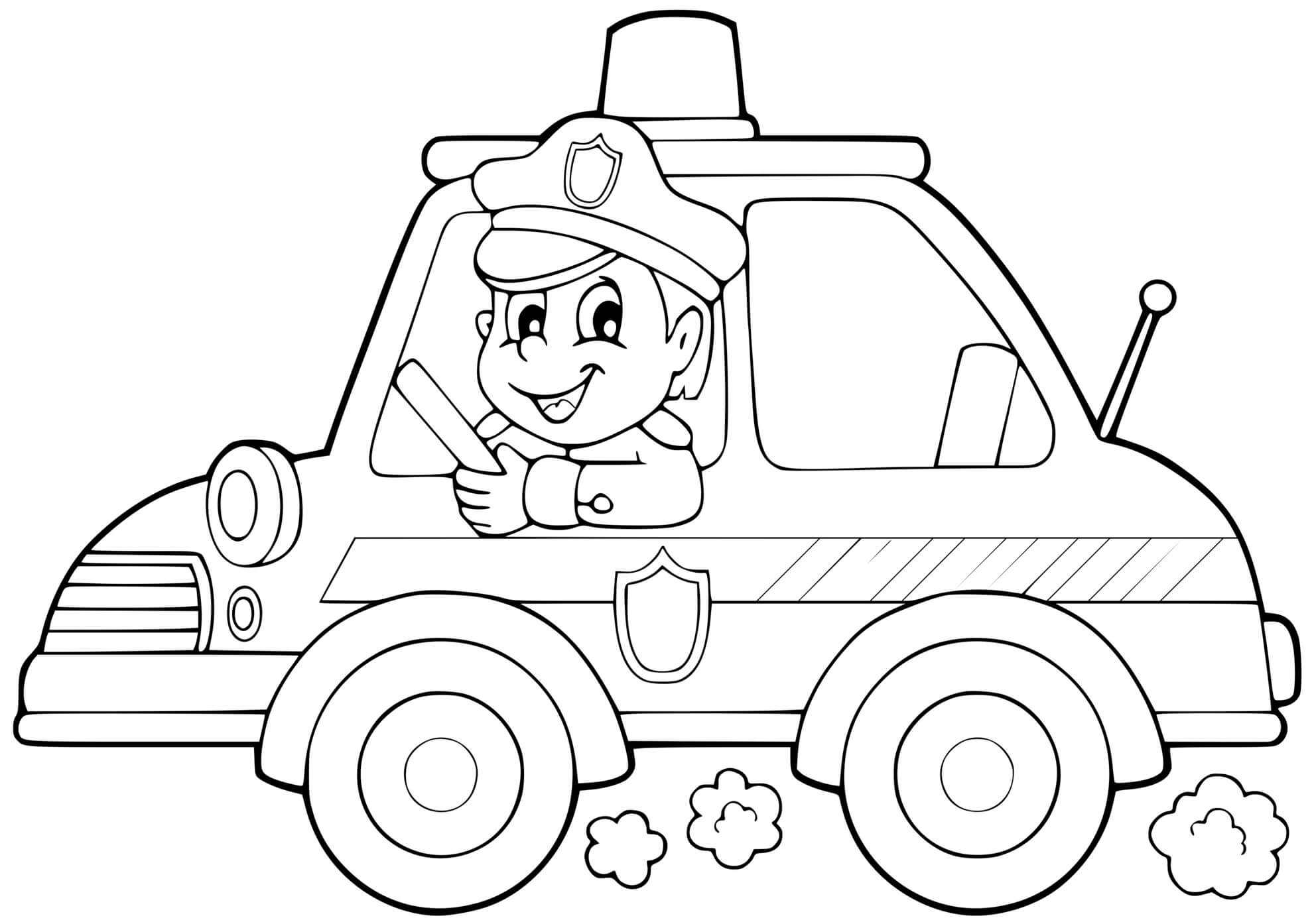 Coloriage Voiture De Police Avec Un Policier Conducteur - Police à imprimer