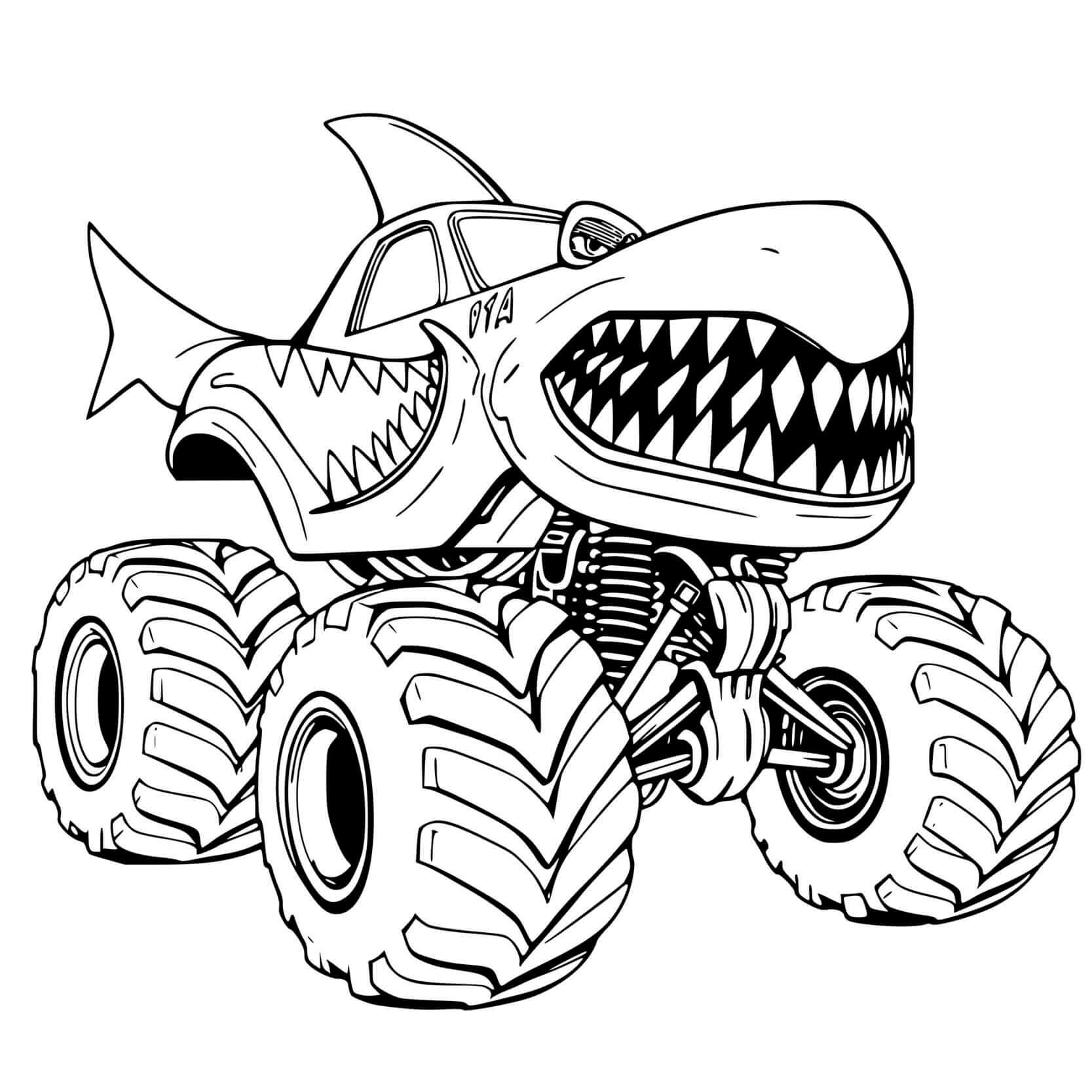 Coloriage Voiture Monster Truck Rapide Requin - Monster truck à imprimer