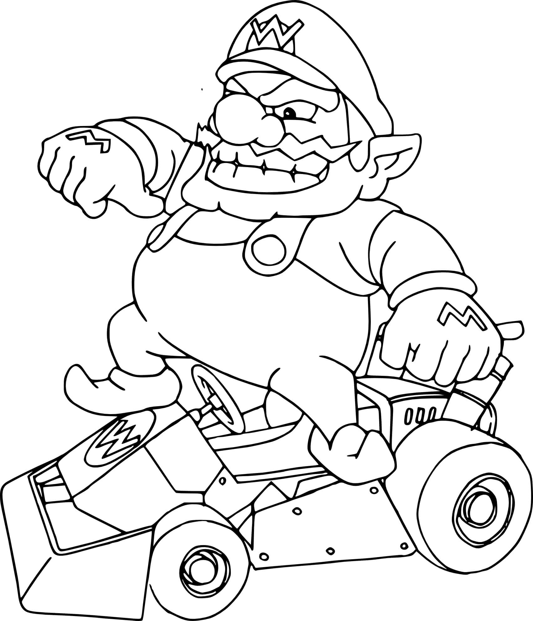 Coloriage Wario Mario Kart - Mario kart à imprimer